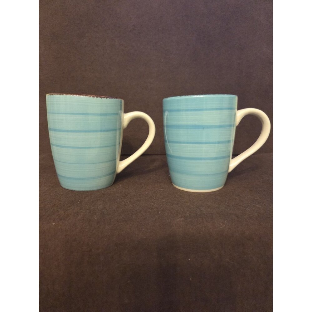 Pair Royal Norfolk Turquoise Teal Blue Swirl‎ Stoneware 12 OZ. Cups Mugs 2